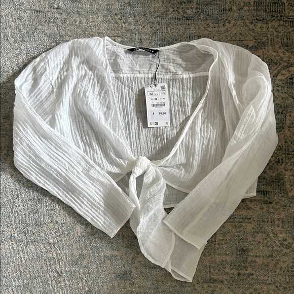 NWT White Sheer Tie Blouse - Picture 1 of 4